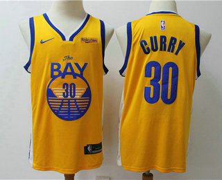 Men's Golden State Warriors #30 Stephen Curry Yellow 2020 Nike Swingman NEW Rakuten Logo Stitched NBA Jersey