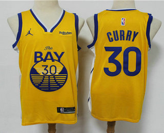 Men's Golden State Warriors #30 Stephen Curry Yellow 2020 Brand Jordan Swingman NEW Rakuten Logo Stitched NBA Jersey