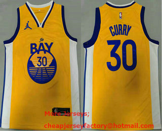 Men's Golden State Warriors #30 Stephen Curry Yellow 2020 Jordan Swingman Stitched NBA Jersey