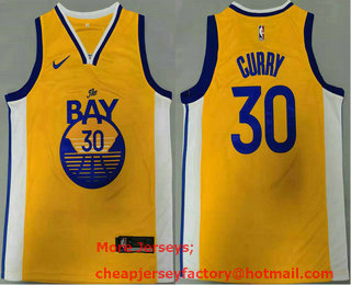 Men's Golden State Warriors #30 Stephen Curry Yellow 2020 Nike Swingman Stitched NBA Jersey