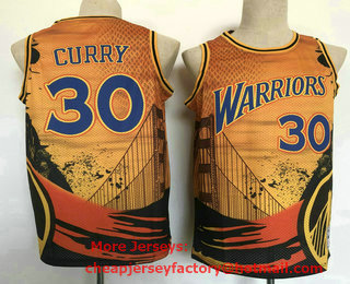 Men's Golden State Warriors #30 Stephen Curry Yellow Hardwood Classics Soul Swingman Throwback Fashion Jersey