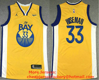 Men's Golden State Warriors #33 James Wiseman Yellow 2021 Brand Jordan Swingman NEW Rakuten Logo Stitched NBA Jersey