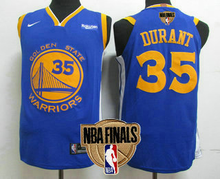 Men's Golden State Warriors #35 Kevin Durant Blue 2019 NBA Finals Patch Nike Player Edition Stitched NBA Jersey