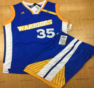 Men's Golden State Warriors #35 Kevin Durant Blue Retro Stitched 2017 NBA Revolution 30 Swingman Jersey With Shorts