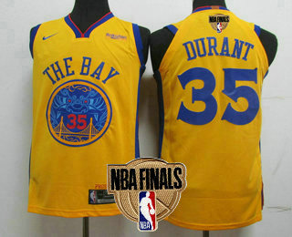Men's Golden State Warriors #35 Kevin Durant Gold 2019 NBA Finals Patch Nike City Edition Authentic Jersey