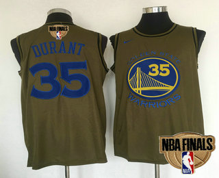 Men's Golden State Warriors #35 Kevin Durant Green Olive 2018 The NBA Finals Patch Nike Swingman Jersey