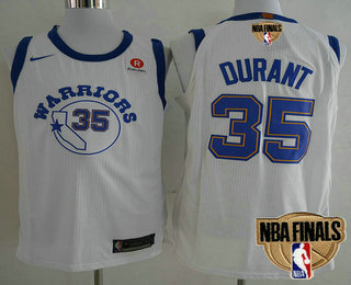 Men's Golden State Warriors #35 Kevin Durant White Hardwood Classics 2018 The NBA Finals Patch Nike Swingman Jersey