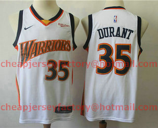 Men's Golden State Warriors #35 Kevin Durant White Nike Swingman Throwback Jersey With The Sponsor Logo