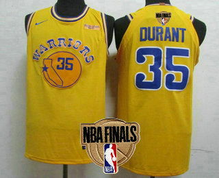 Men's Golden State Warriors #35 Kevin Durant Yellow 2019 NBA Finals Patch Nike Player Edition Stitched NBA Jersey
