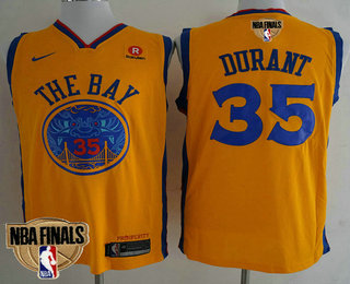 Men's Golden State Warriors #35 Kevin Durant Yellow City Edition 2018 The NBA Finals Patch Nike Swingman Jersey