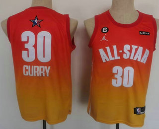 Men's Golden State Warriors 30 Stephen Curry Orange 2022 All Star 6 Patch Icon Sponsor Swingman Jersey
