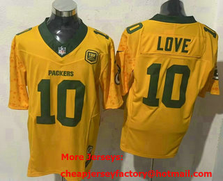 Men's Green Bay Packers #10 Jordan Love Limited Yellow 13 X World Champions FUSE Vapor Jersey