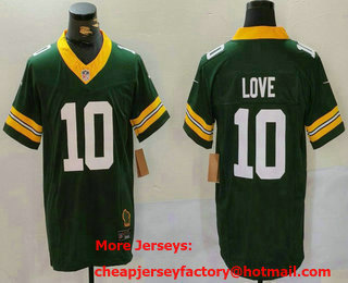 Men's Green Bay Packers #10 Jordan Love Green 2023 FUSE Throwback Limited Stitched Jersey