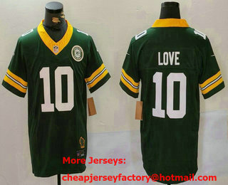 Men's Green Bay Packers #10 Jordan Love Green 2023 FUSE With Patch Throwback Limited Stitched Jersey