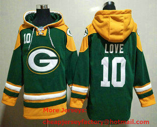 Men's Green Bay Packers #10 Jordan Love Green Ageless Must Have Lace Up Pullover Hoodie