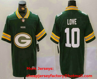 Men's Green Bay Packers #10 Jordan Love Green Big Logo Vapor Limited Stitched Jersey