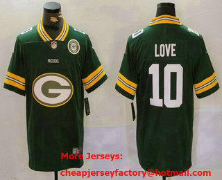 Men's Green Bay Packers #10 Jordan Love Green Big Logo With Patch Vapor Limited Stitched Jersey