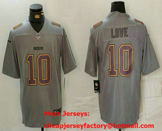 Men's Green Bay Packers #10 Jordan Love Grey Atmosphere Fashion Stitched Jersey