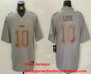 Men's Green Bay Packers #10 Jordan Love Grey With Patch Atmosphere Fashion Stitched Jersey
