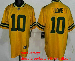 Men's Green Bay Packers #10 Jordan Love Limited Yellow Inverted Vapor Jersey