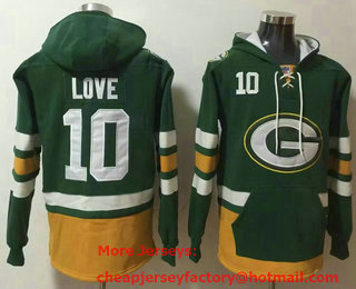 Men's Green Bay Packers #10 Jordan Love NEW Green Pocket Stitched NFL Pullover Hoodie