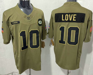 Men's Green Bay Packers #10 Jordan Love Olive 2025 FUSE Salute to Service Limited Jersey
