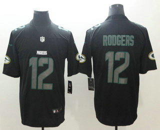 Men's Green Bay Packers #12 Aaron Rodgers Black 2018 Fashion Impact Color Rush Stitched NFL Nike Limited Jersey