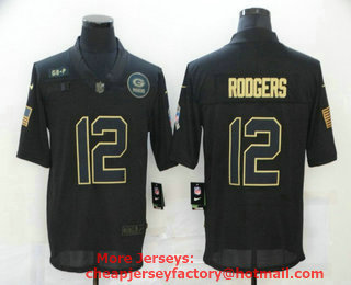 Men's Green Bay Packers #12 Aaron Rodgers Black 2020 Salute To Service Stitched NFL Nike Limited Jersey