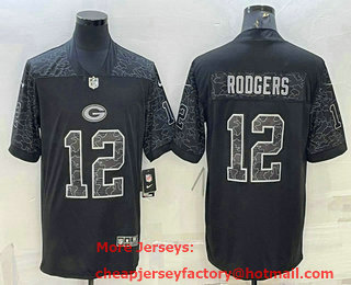 Men's Green Bay Packers #12 Aaron Rodgers Black Reflective Limited Stitched Football Jersey