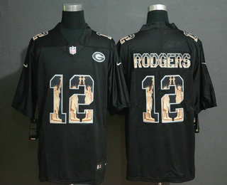 Men's Green Bay Packers #12 Aaron Rodgers Black Statue Of Liberty Stitched NFL Nike Limited Jersey