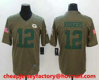 Men's Green Bay Packers #12 Aaron Rodgers Olive 2017 Salute To Service Stitched NFL Nike Limited Jersey