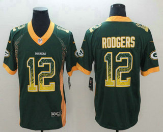 Men's Green Bay Packers #12 Aaron Rodgers Green 2018 Fashion Drift Color Rush Stitched NFL Nike Limited Jersey