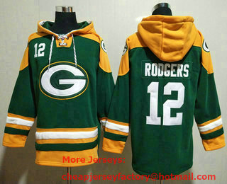 Men's Green Bay Packers #12 Aaron Rodgers Green Ageless Must Have Lace Up Pullover Hoodie