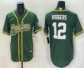 Men's Green Bay Packers #12 Aaron Rodgers Green Cool Base Stitched Baseball Jersey