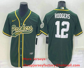 Men's Green Bay Packers #12 Aaron Rodgers Green Stitched MLB Cool Base Nike Baseball Jersey