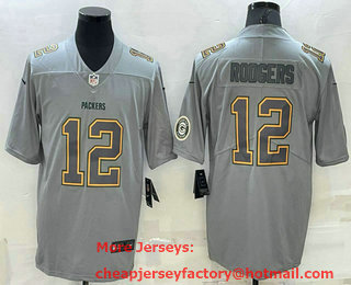 Men's Green Bay Packers #12 Aaron Rodgers LOGO Grey Atmosphere Fashion 2022 Vapor Untouchable Stitched Limited Jersey