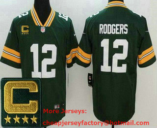 Men's Green Bay Packers #12 Aaron Rodgers Limited Green 2022 Captain Patch Vapor Jersey