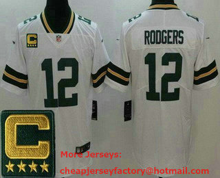 Men's Green Bay Packers #12 Aaron Rodgers Limited White 2022 Captain Patch Vapor Jersey