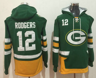 Men's Green Bay Packers #12 Aaron Rodgers NEW Green Pocket Stitched NFL Pullover Hoodie