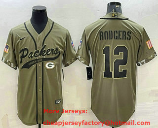 Men's Green Bay Packers #12 Aaron Rodgers Olive 2022 Salute to Service Cool Base Stitched Baseball Jersey