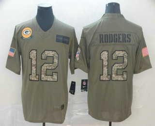Men's Green Bay Packers #12 Aaron Rodgers Olive Camo 2019 Salute To Service Stitched NFL Nike Limited Jersey
