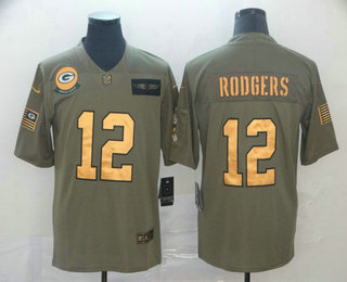 Men's Green Bay Packers #12 Aaron Rodgers Olive Gold 2019 Salute To Service Stitched NFL Nike Limited Jersey