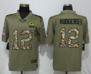 Men's Green Bay Packers #12 Aaron Rodgers Olive With Camo 2017 Salute To Service Stitched NFL Nike Limited Jersey