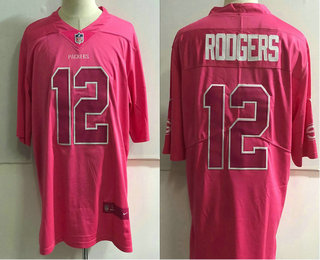 Men's Green Bay Packers #12 Aaron Rodgers Pink Fashion 2017 Rush NFL Nike Limited Jersey
