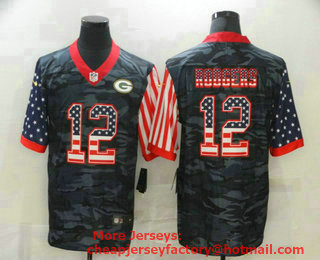 Men's Green Bay Packers #12 Aaron Rodgers USA Camo 2020 Salute To Service Stitched NFL Nike Limited Jersey