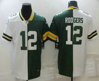 Men's Green Bay Packers #12 Aaron Rodgers White Green Two Tone 2021 Vapor Untouchable Stitched Nike Limited Jersey