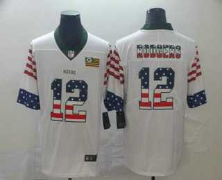Men's Green Bay Packers #12 Aaron Rodgers White Independence Day Stars & Stripes Jersey