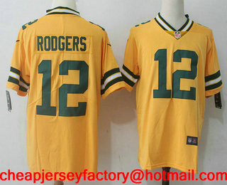 Men's Green Bay Packers #12 Aaron Rodgers Yellow 2017 Vapor Untouchable Stitched NFL Nike Limited Jersey