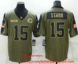 Men's Green Bay Packers #15 Bart Starr 2021 Olive Salute To Service Limited Stitched Jersey
