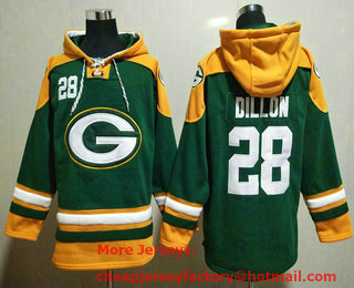 Men's Green Bay Packers #28 AJ Dillon Green Ageless Must Have Lace Up Pullover Hoodie